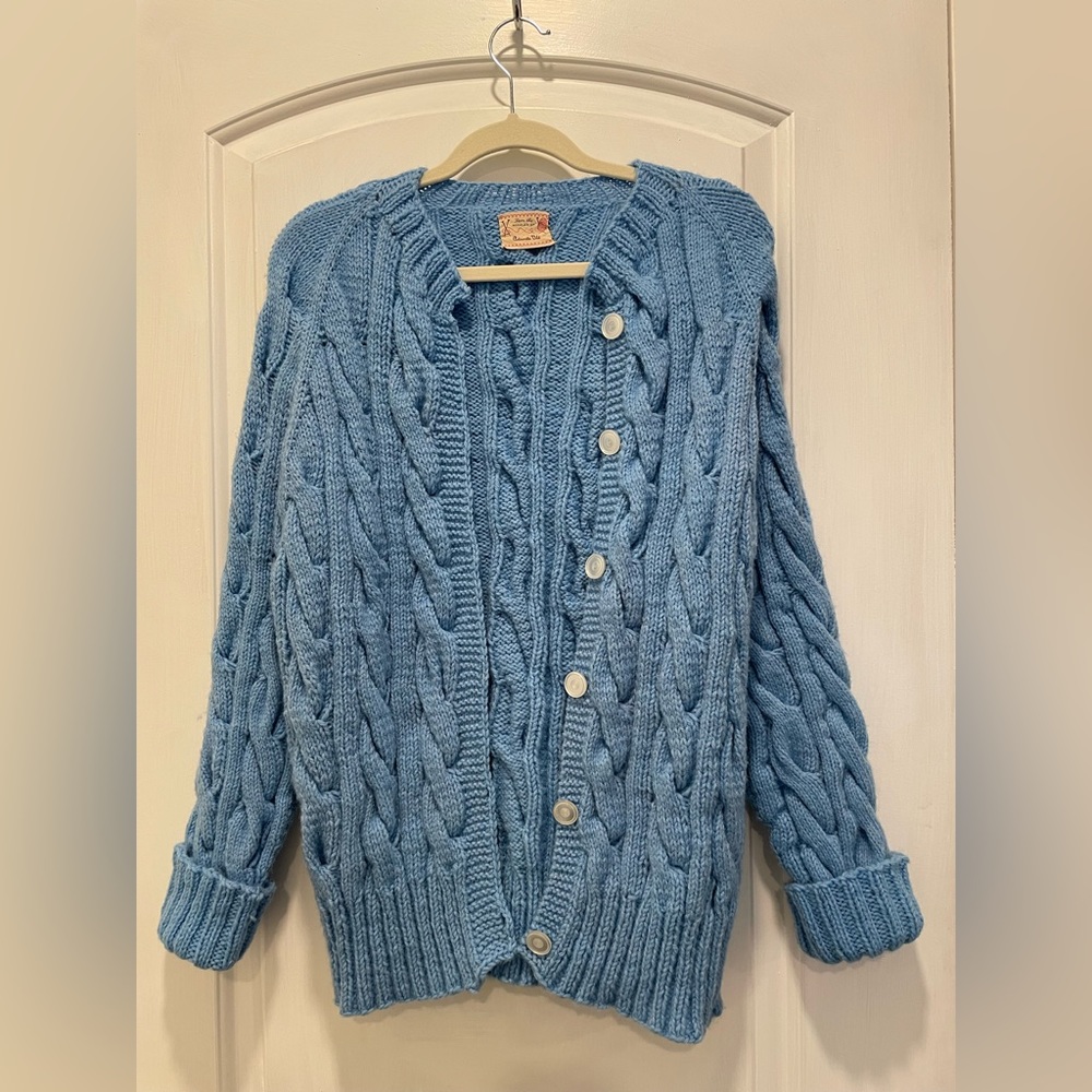 Handmade Chunky Knitted Blue Cardigan